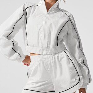 Auth Alo Yoga Set Motivate Full-Zip Track Jacket And Motivate Track Short White